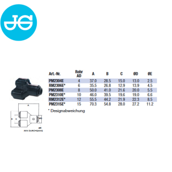 John Guest Y-Verbinder PM2312E - Ø 12,00 mm