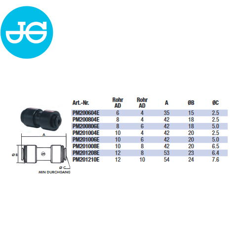 John Guest Gerader Reduzier-Verbinder PM201004E - Ø 10,00 mm x 4,00 mm