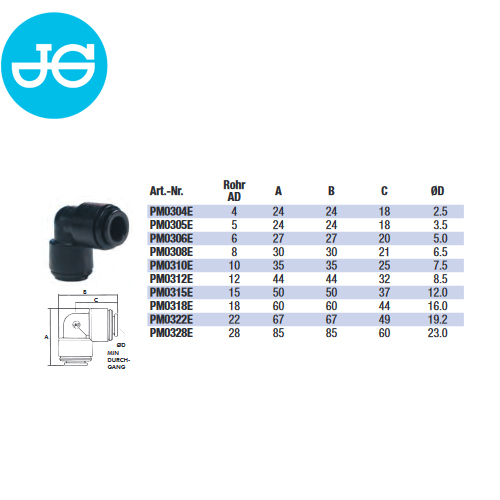 John Guest Winkel Verbinder PM0305E - Ø 5,00 mm