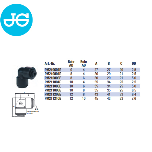 John Guest Winkel Reduzier-Verbinder PM211004E - Ø 10,00 mm x 4,00 mm