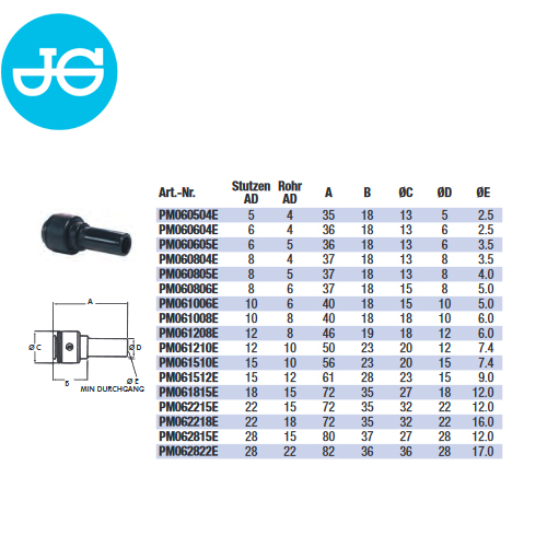 John Guest Einsteck-Reduzier-Verbinder PM060605E - Ø 6,00 mm x 5,00 mm